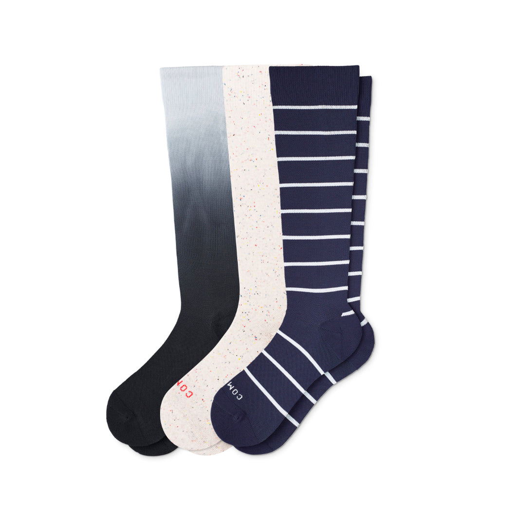 COMRAD COMPRESSION SOCKS 3-PACK  (WHITE / NAVY / BLACK)